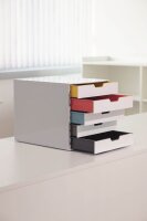 DURABLE Schubladenbox VARICOLOR®  weiß mit bunten Farblinien 762527, DIN A4 mit 5 Schubladen, 1 St.
