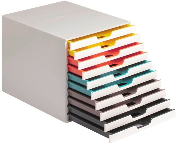 DURABLE Schubladenbox VARICOLOR®  weiß mit bunten Farblinien 763027, DIN A4 mit 10 Schubladen, 1 St.