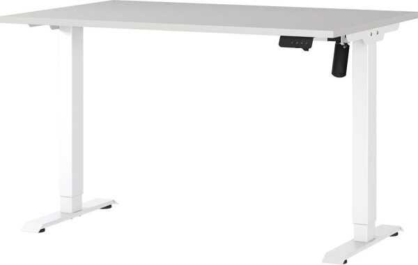 GERMANIA Boras höhenverstellbarer Schreibtisch lichtgrau rechteckig, T-Fuß-Gestell weiß 120,0 x 80,0 cm