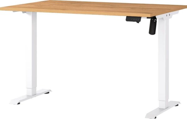 GERMANIA Boras höhenverstellbarer Schreibtisch grandson-eiche rechteckig, T-Fuß-Gestell weiß 120,0 x 80,0 cm