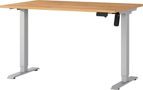 GERMANIA Boras höhenverstellbarer Schreibtisch grandson-eiche rechteckig, T-Fuß-Gestell silber 120,0 x 80,0 cm