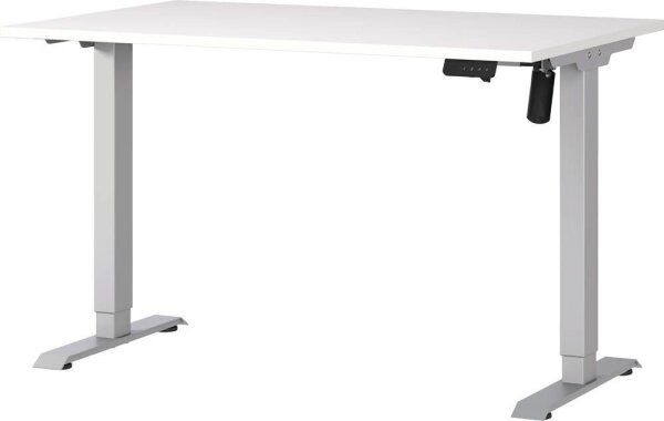 GERMANIA Boras höhenverstellbarer Schreibtisch weiß rechteckig, T-Fuß-Gestell silber 120,0 x 80,0 cm