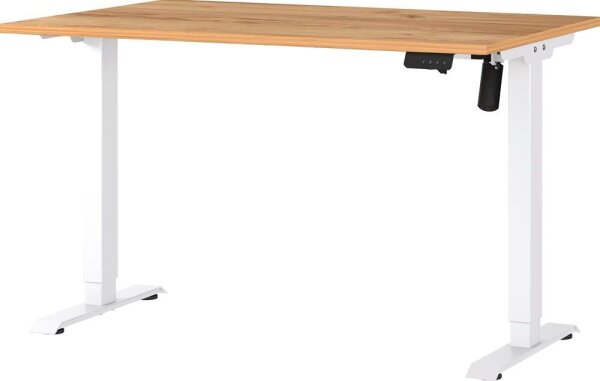 GERMANIA Boras höhenverstellbarer Schreibtisch navarra-eiche rechteckig, T-Fuß-Gestell weiß 120,0 x 80,0 cm