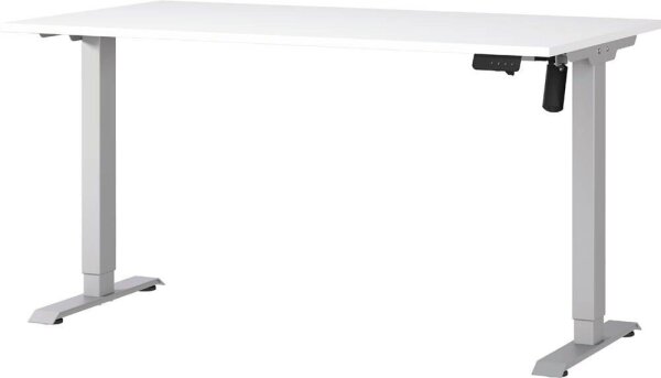 GERMANIA Boras höhenverstellbarer Schreibtisch weiß rechteckig, T-Fuß-Gestell silber 140,0 x 80,0 cm