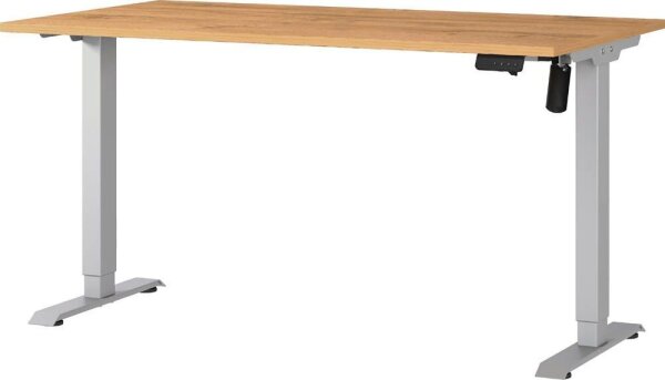 GERMANIA Boras höhenverstellbarer Schreibtisch grandson-eiche rechteckig, T-Fuß-Gestell silber 140,0 x 80,0 cm