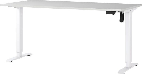 GERMANIA Boras höhenverstellbarer Schreibtisch lichtgrau rechteckig, T-Fuß-Gestell weiß 160,0 x 80,0 cm