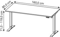 GERMANIA Boras höhenverstellbarer Schreibtisch lichtgrau rechteckig, T-Fuß-Gestell weiß 160,0 x 80,0 cm