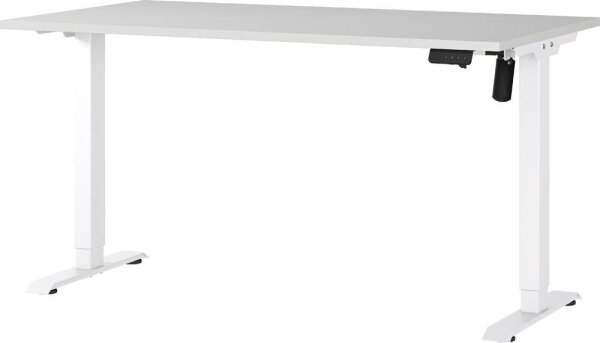 GERMANIA Boras höhenverstellbarer Schreibtisch lichtgrau rechteckig, T-Fuß-Gestell weiß 140,0 x 80,0 cm
