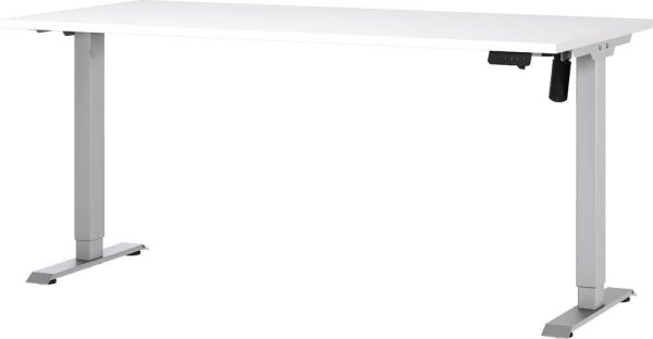 GERMANIA Boras höhenverstellbarer Schreibtisch weiß rechteckig, T-Fuß-Gestell silber 160,0 x 80,0 cm