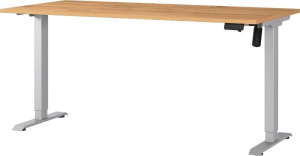 GERMANIA Boras höhenverstellbarer Schreibtisch grandson-eiche rechteckig, T-Fuß-Gestell silber 160,0 x 80,0 cm