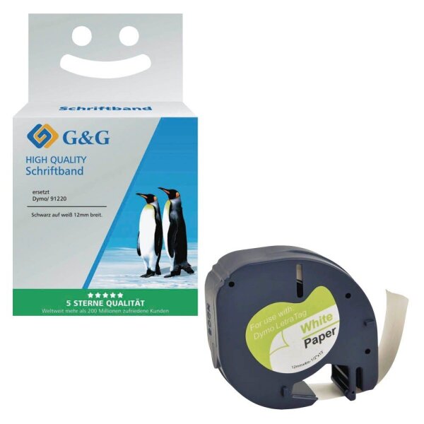 G&G Schriftband LetraTag 15575 ersetzt DYMO 91220 , 12 mm, schwarz auf weiß, 1 St.