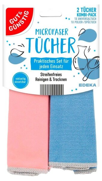 GUT&GÜNSTIG Mikrofasertücher 60 °C waschbar, 2 St.