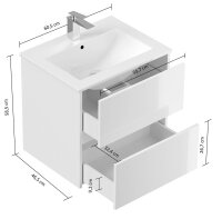 POSSEIK Waschbecken mit Unterschrank LIMES 60 weiß glanz 60,0 x 46,5 x 58,5 cm