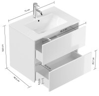 POSSEIK Waschbecken mit Unterschrank LIMES 70 weiß glanz 70,0 x 46,5 x 58,5 cm