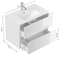 POSSEIK Waschbecken mit Unterschrank LIMES 80 weiß glanz 80,0 x 46,5 x 58,5 cm