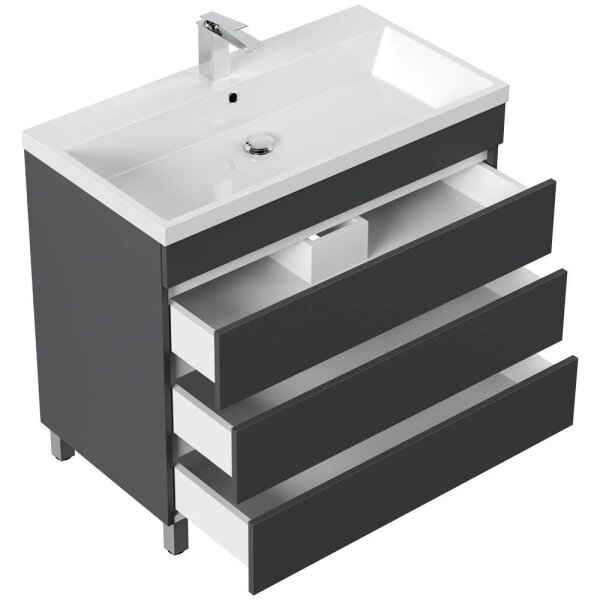 POSSEIK Waschbecken mit Unterschrank FELLINI 90 grafit 90,0 x 48,0 x 83,5 cm