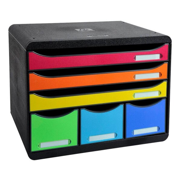 Exacompta Schubladenbox STORE-BOX  rot, orange, gelb, grün, hellblau, violett 306798D, DIN A4 quer mit 6 Schubladen, 1 St.