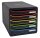 Exacompta Schubladenbox BIG-BOX PLUS  schwarz mit bunten Farblinien 309914D, DIN A4 mit 5 Schubladen, 1 St.