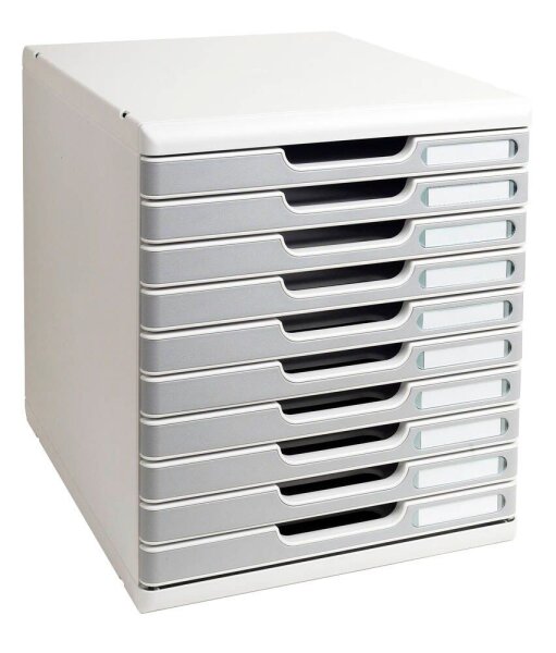 Exacompta Schubladenbox Modulo  steingrau 302041D, DIN A4 mit 10 Schubladen, 1 St.