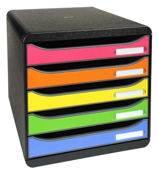 Exacompta Schubladenbox BIG-BOX PLUS  rot, orange, gelb, grün, violett 309798D, DIN A4 mit 5 Schubladen, 1 St.