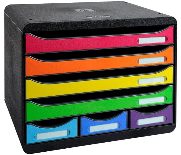 Exacompta Schubladenbox STORE-BOX  rot, orange, gelb, grün, hellblau, violett 307798D, DIN A4 quer mit 7 Schubladen, 1 St.