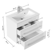 POSSEIK Waschbecken mit Unterschrank PORTUS SLIMLINE 600 weiß glanz 60,0 x 36,0 x 49,6 cm
