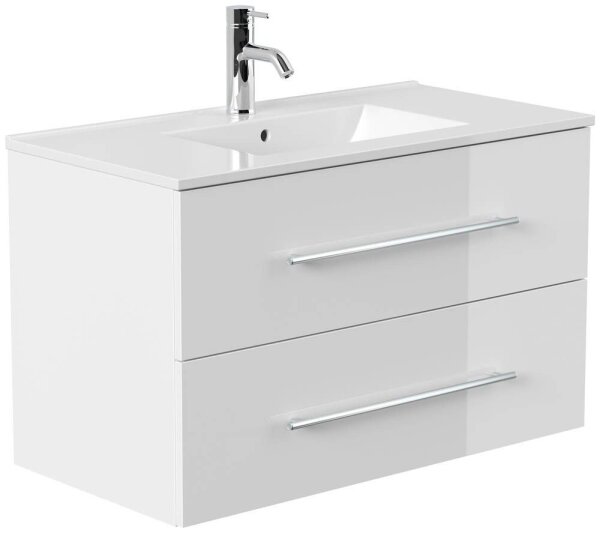 POSSEIK Waschbecken mit Unterschrank HOMELINE 90 weiß glanz 91,0 x 46,5 x 55,8 cm
