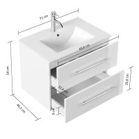 POSSEIK Waschbecken mit Unterschrank HOMELINE 70 weiß glanz 71,0 x 46,5 x 53,8 cm