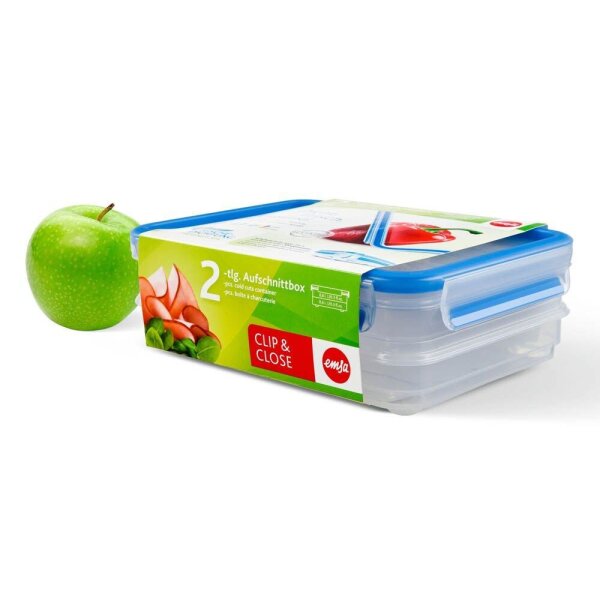 emsa Frischhaltedosen CLIP & CLOSE 7,7 cm hoch transparent 2x 0,6 l, 2 St.