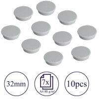 FRANKEN Haftmagnet Magnete grau, Kunststoff Ø 3,2 x 0,7 cm, 10 St.