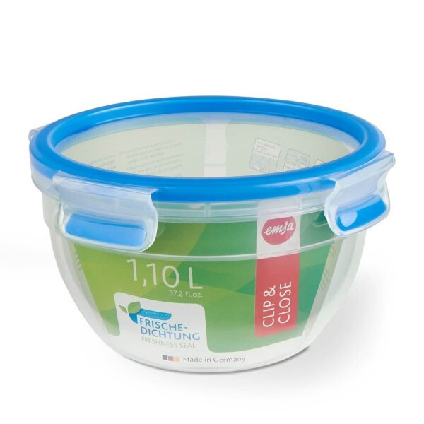 emsa Frischhaltedose CLIP & CLOSE 10,0 cm hoch transparent 1,1 l, 1 St.