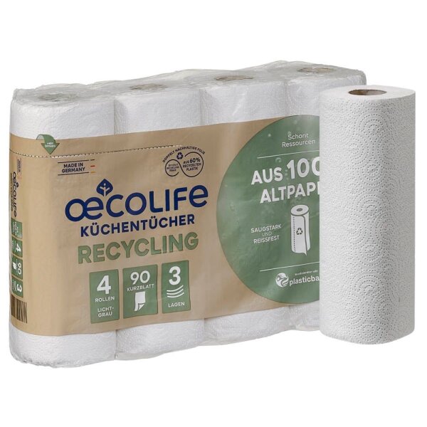 oecolife Küchenrollen 3-lagig, 4 Rollen