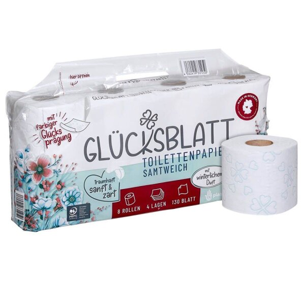 GLÜCKSBLATT Toilettenpapier samtweich 4-lagig, 8 Rollen