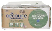 oecolife Toilettenpapier klassisch weiss 3-lagig Recyclingpapier, 8 Rollen  ( 1590800 )