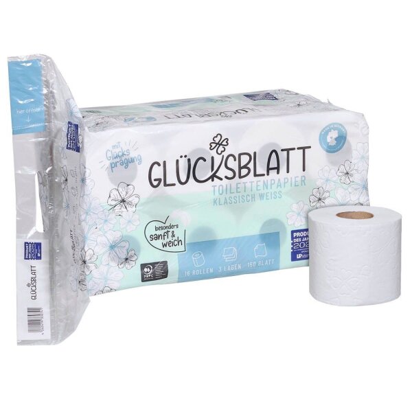 GLÜCKSBLATT Toilettenpapier klassisch weiß 3-lagig, 16 Rollen