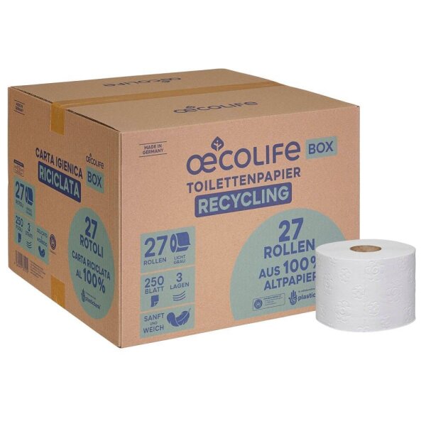 oecolife Toilettenpapier 3-lagig Recyclingpapier, 27 Rollen