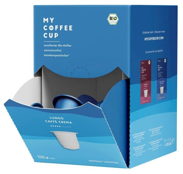 MY COFFEE CUP LUNGO CREMA Bio-Kaffeekapseln, Arabica- und Robustabohnen 100 St.