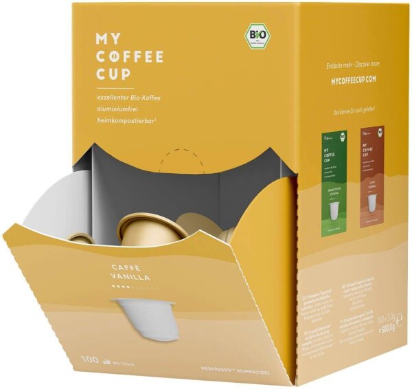 MY COFFEE CUP VANILLA Bio-Kaffeekapseln, Arabica- und Robustabohnen 100 St.