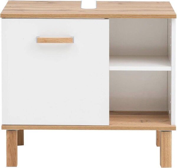 MÖBELPARTNER Waschbeckenunterschrank Padua 142176 weiß glanz, eiche landhaus 65,2 x 35,0 x 60,1 cm