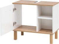MÖBELPARTNER Waschbeckenunterschrank Padua 142176 weiß glanz, eiche landhaus 65,2 x 35,0 x 60,1 cm