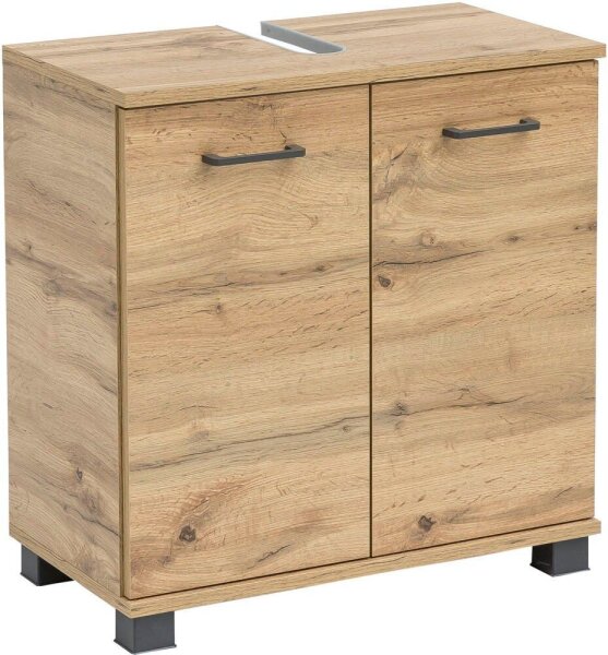 MÖBELPARTNER Waschbeckenunterschrank Nora 144919 eiche landhaus 59,8 x 32,6 x 63,4 cm