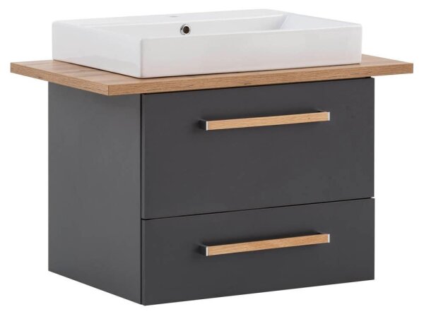 MÖBELPARTNER Waschbecken mit Unterschrank Duo 701518 anthrazit, eiche landhaus 82,2 x 50,0 x 61,5 cm