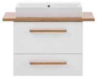 MÖBELPARTNER Waschbecken mit Unterschrank Duo 701517 kreideweiß, eiche landhaus 82,2 x 50,0 x 61,5 cm