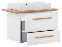 MÖBELPARTNER Waschbecken mit Unterschrank Duo 701517 kreideweiß, eiche landhaus 82,2 x 50,0 x 61,5 cm