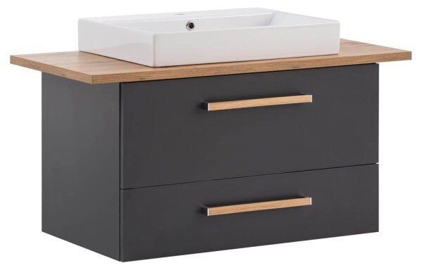 MÖBELPARTNER Waschbecken mit Unterschrank Duo 702036 anthrazit, eiche landhaus 102,2 x 50,0 x 61,5 cm