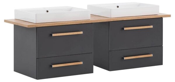 MÖBELPARTNER Waschbecken mit Unterschrank Duo 701520 anthrazit, eiche landhaus 165,2 x 50,0 x 61,5 cm