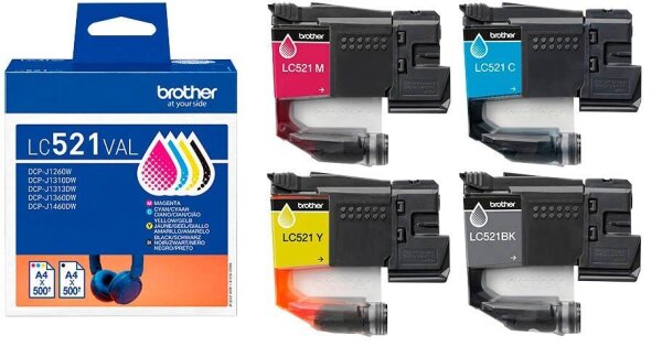 brother LC-521VAL schwarz, cyan, magenta, gelb Druckerpatronen, 4er-Set