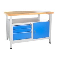 ADB Werkbank lichtgrau, blau 3 Schubladen 120,0 x 60,0 x...