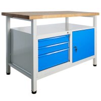 ADB Werkbank lichtgrau, blau 3 Schubladen 120,0 x 60,0 x 84,0 cm