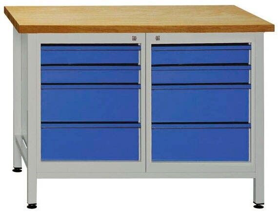 ADB Werkbank lichtgrau, RAL 5012 8 Schubladen 120,0 x 60,0 x 84,0 cm